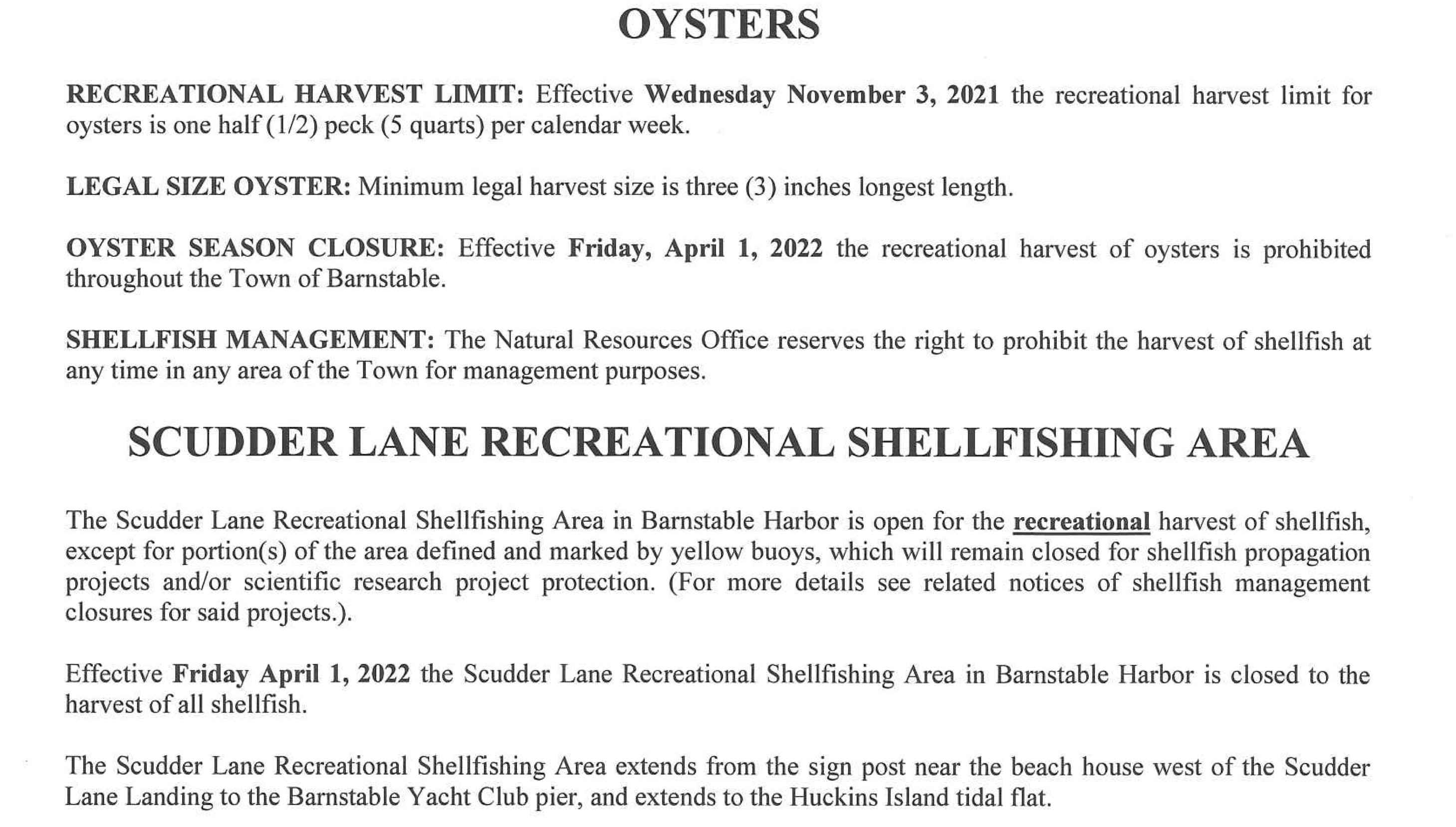 Oyster Regulations for 21-22 season