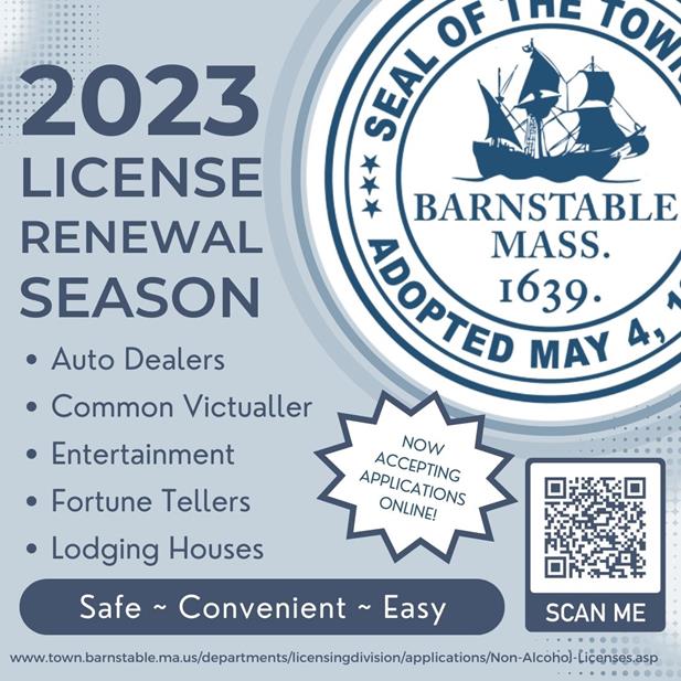 2023 Town of Barnstable License Renewal Season has Begun