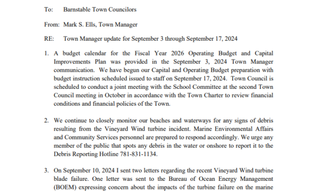 Town Manager Update – September 3 through September 17, 2024