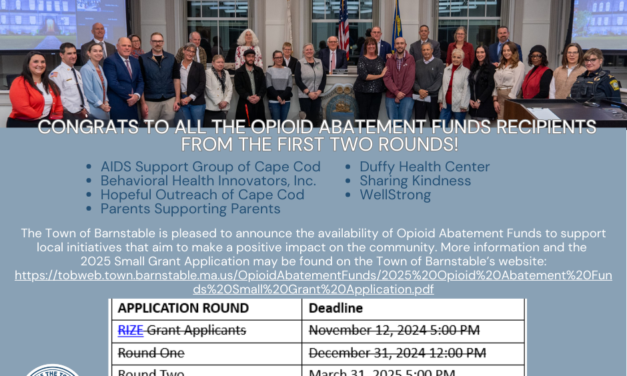 Town of Barnstable Announces Latest Opioid Abatement Fund Grant Recipients and Next Round Applications Information